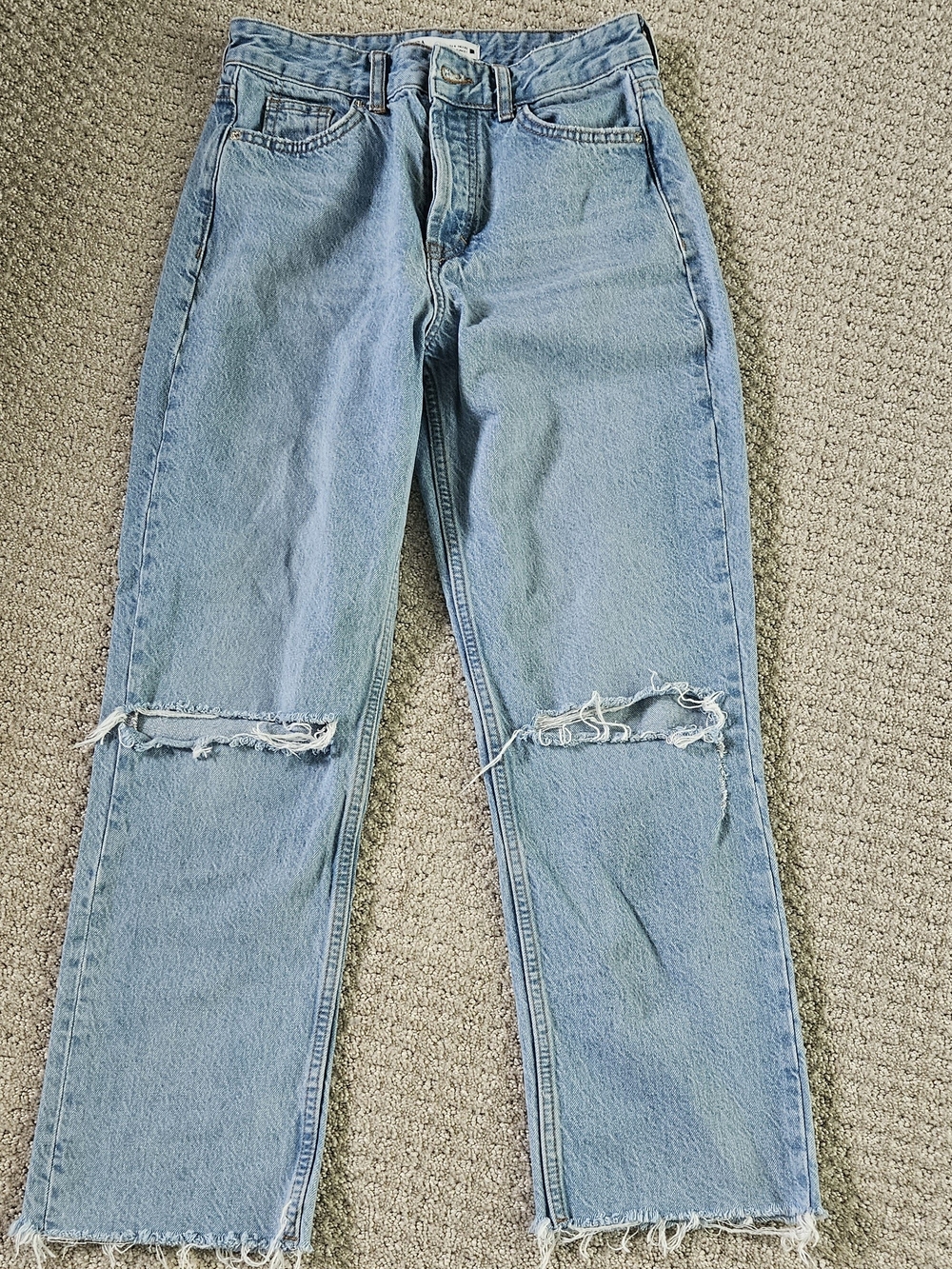 Zara Light Blue Straight Leg Ripped Knee Jeans